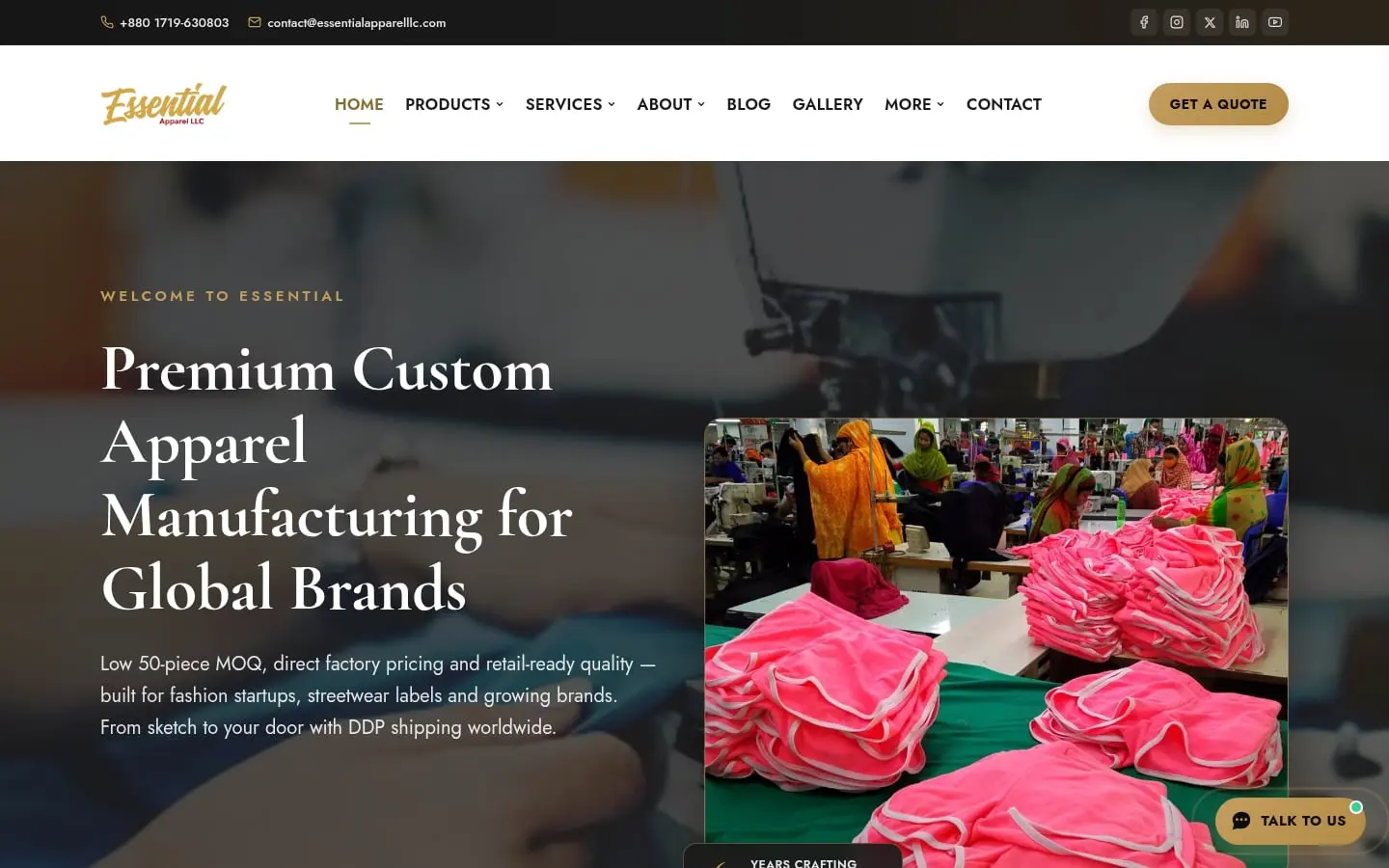 Home page of Essential Apparel
