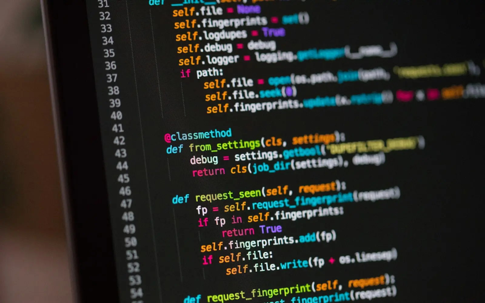 Python code with line numbers on a dark screen